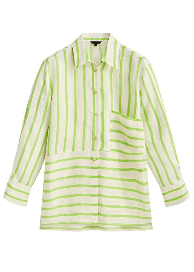 Simple Green Peter Pan Collar Striped Button Low High Design Shirt Spring