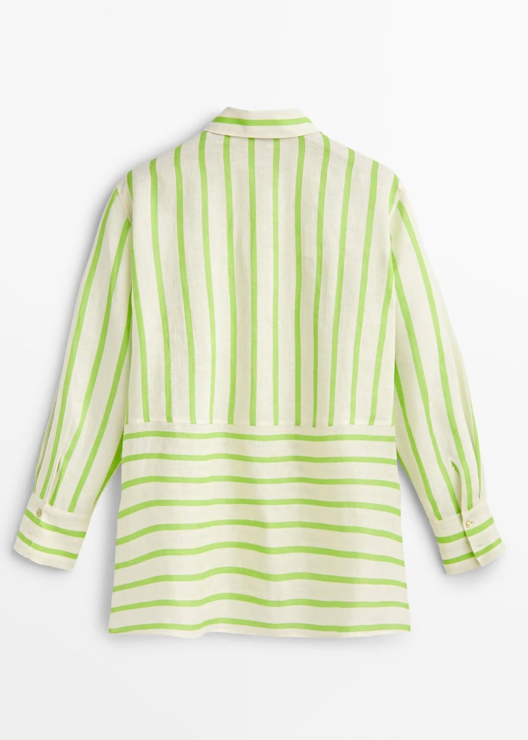 Simple Green Peter Pan Collar Striped Button Low High Design Shirt Spring