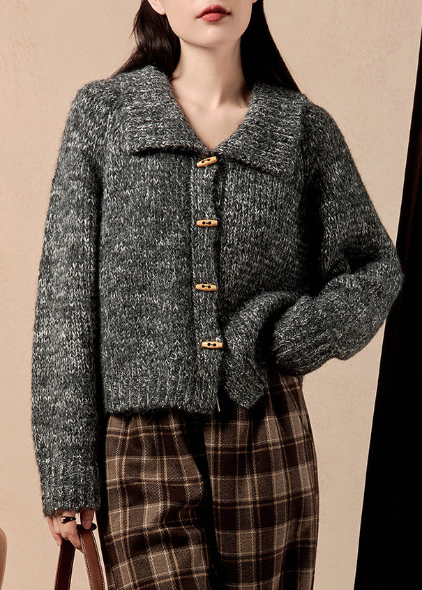 Simple Grey Peter Pan Collar Button Knit Coats Winter