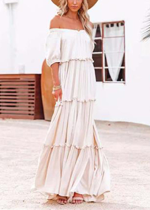 Simple Pink Cold Shoulder Cotton Maxi Dresses Summer