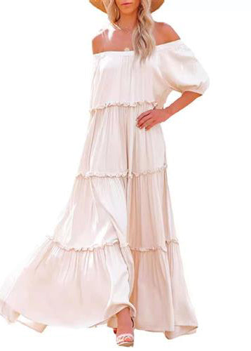 Simple Pink Cold Shoulder Cotton Maxi Dresses Summer