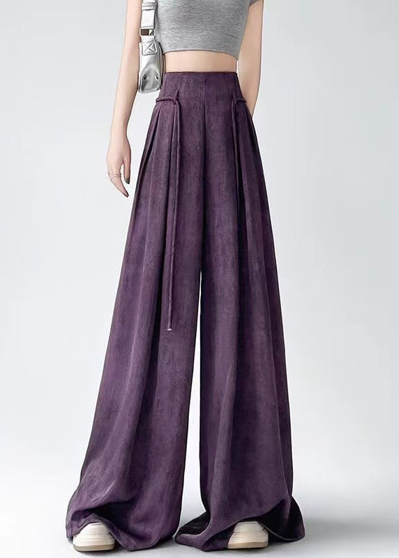 Simple Purple High Waist Ice Silk Wide Leg Pants Summer