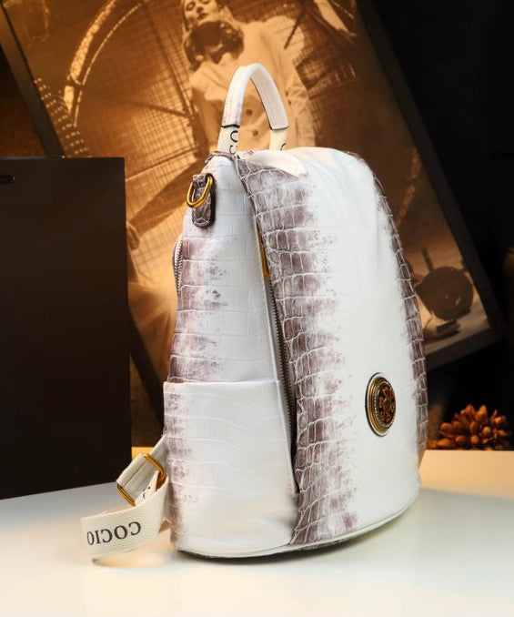 Simple Style White Large Capacity Calf Leather Backpack Bag