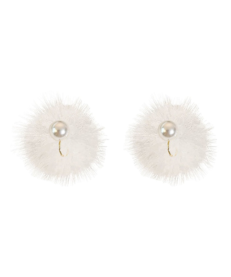 Simple White Copper Alloy Mink Hair Pearl Stud Earrings