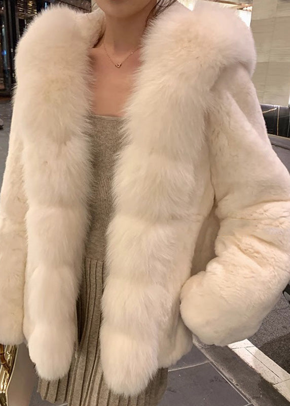 Simple White Fur Collar Mink Hair Coat Winter