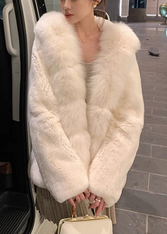 Simple White Fur Collar Mink Hair Coat Winter