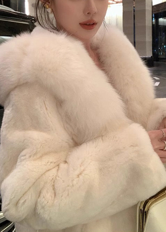 Simple White Fur Collar Mink Hair Coat Winter