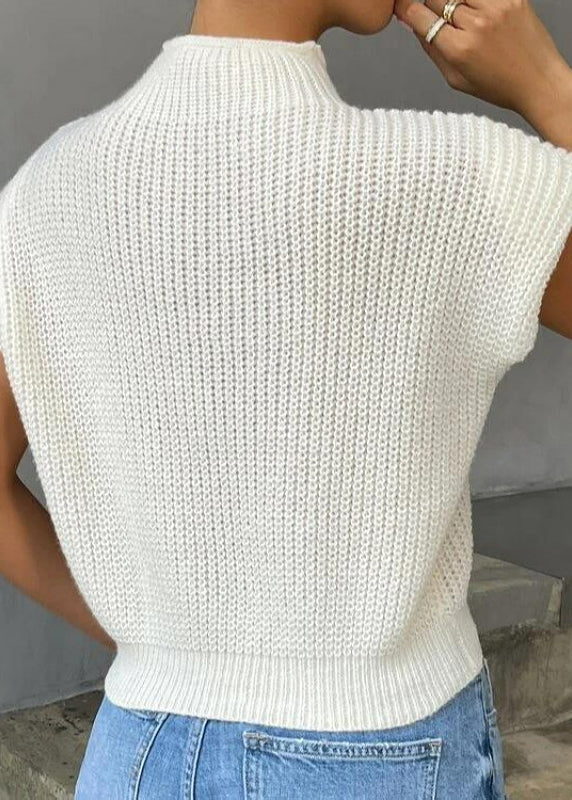 Simple White Half Hign Neck Knit Pullover Fall