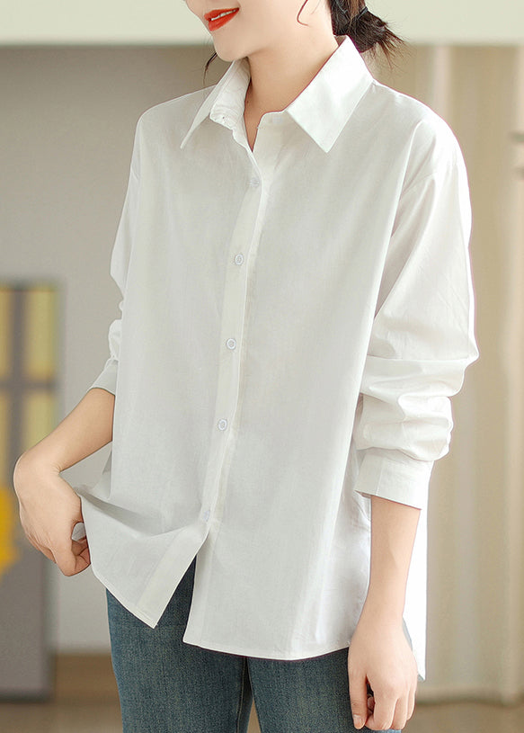 Simple White Oversized Cotton Shirts Spring