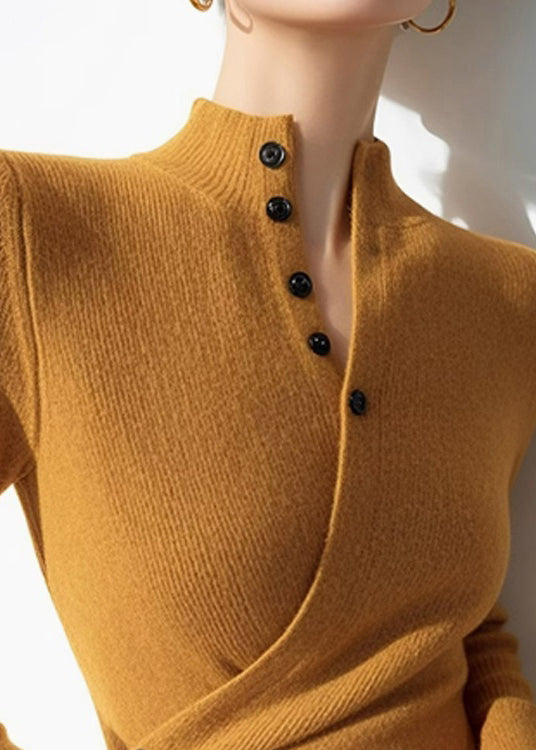 Slim Fit Yellow Asymmetrical Patchwork Knit Sweaters Spring