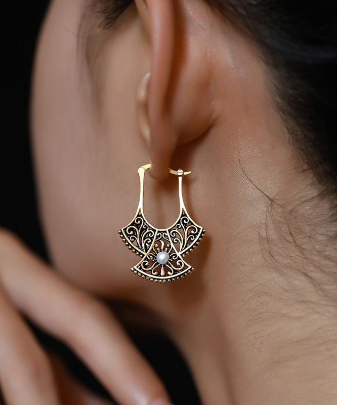 Style Ancient Dharma Gold Pearl Hollowed Out Drop Earrings