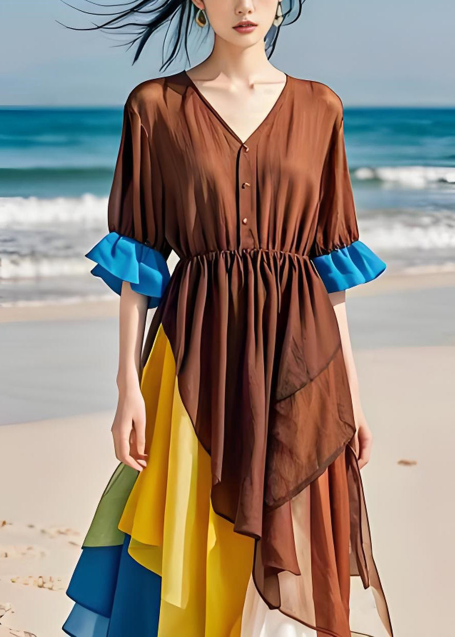 Style Asymmetrical Design Chiffon Patchwork Cotton Dresses Summer