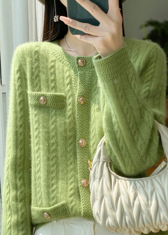 Style Beige O Neck Pockets Button Woolen Cardigans Winter