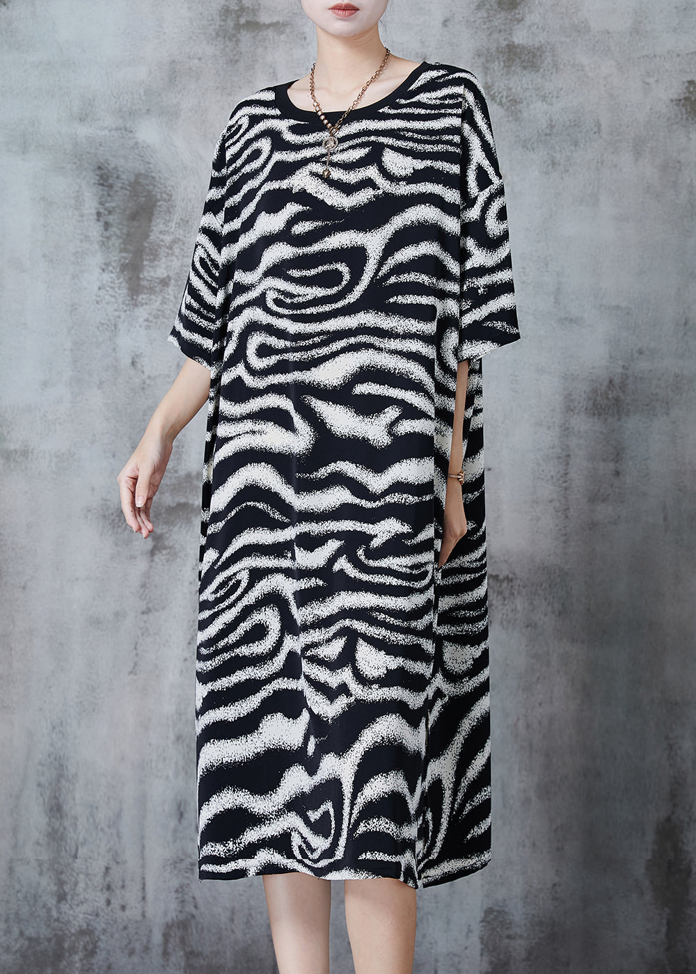 Style Black Oversized Striped Chiffon Maxi Dresses Summer