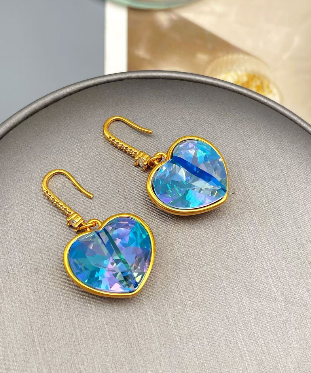 Style Blue Copper Overgild Crystal Drop Earrings