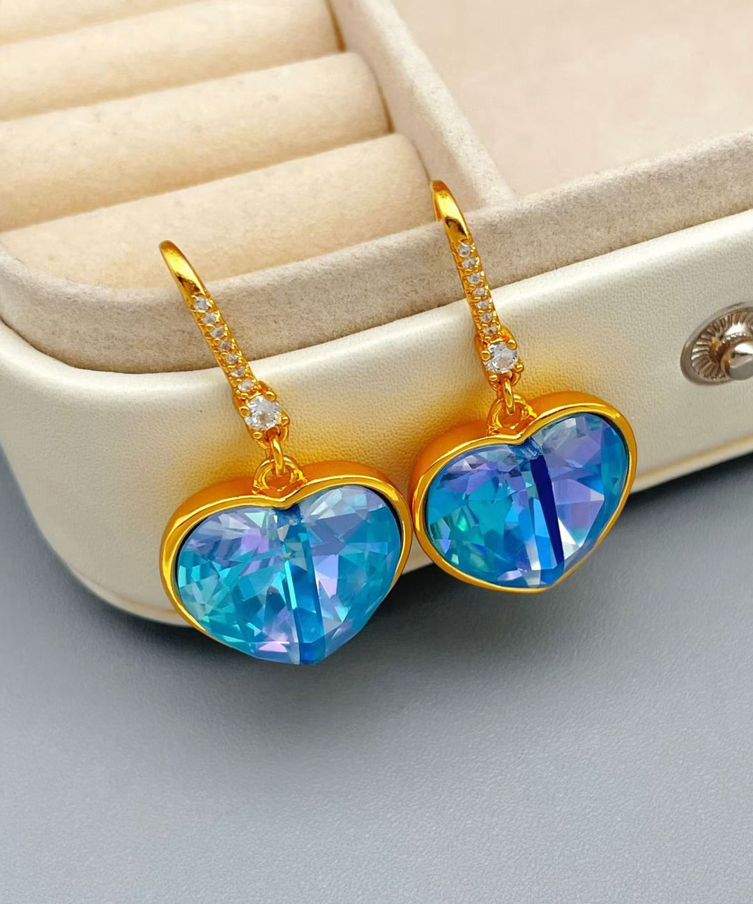 Style Blue Copper Overgild Crystal Drop Earrings