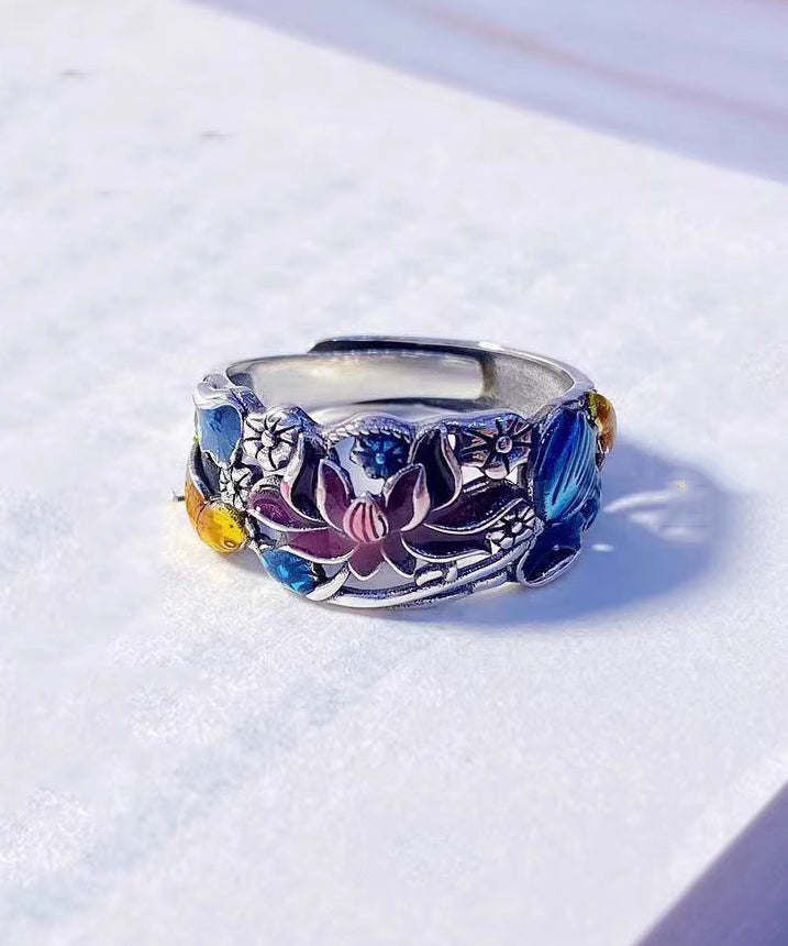 Style Blue Sterling Silver Cloisonne Brocaded Carp Rings