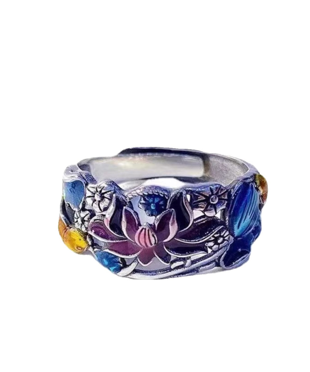 Style Blue Sterling Silver Cloisonne Brocaded Carp Rings