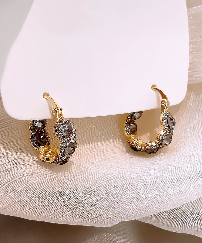 Style Coffee Copper Alloy Zircon Hoop Earrings