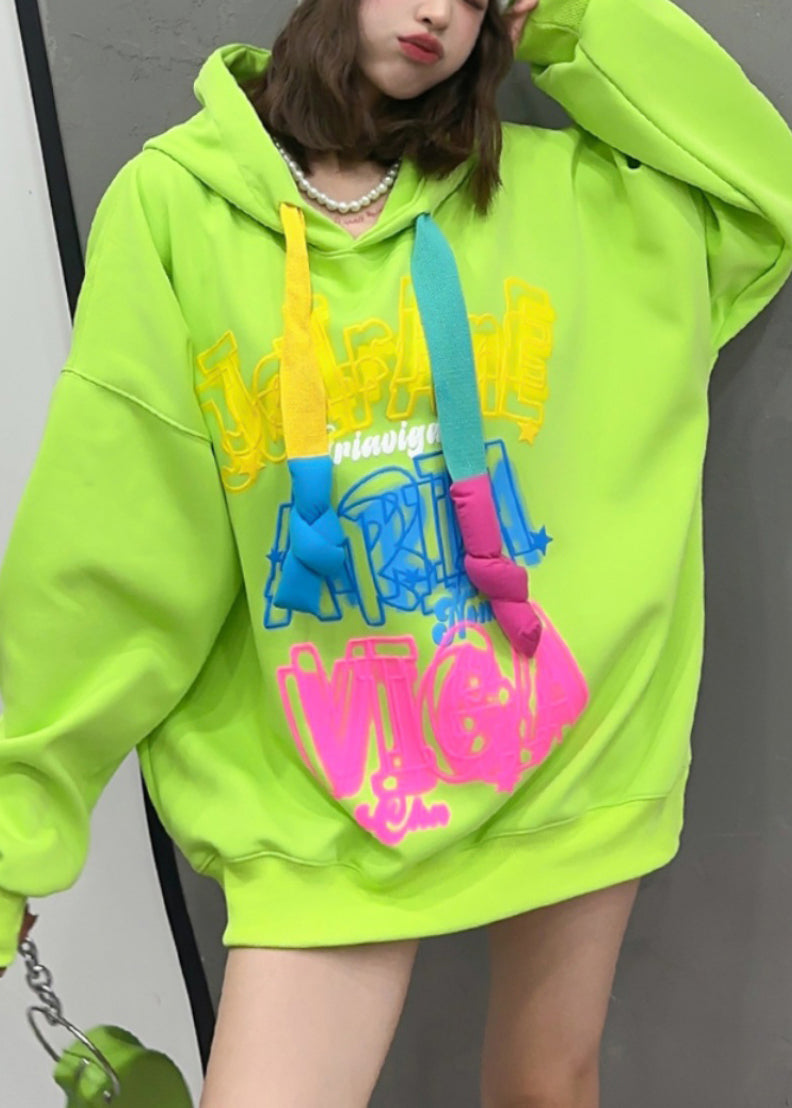 Style Fluorescent Green Graffiti Hooded Sweatshirt Streetwear Spring