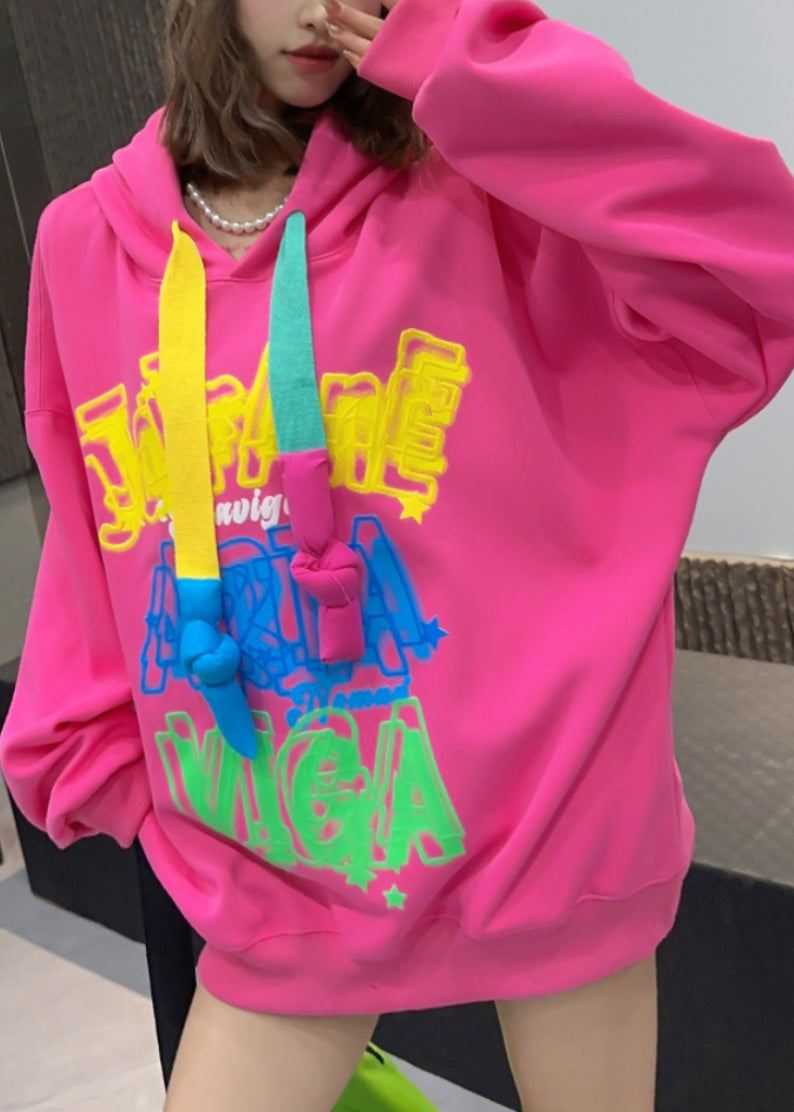 Style Fluorescent Green Graffiti Hooded Sweatshirt Streetwear Spring