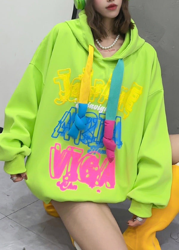 Style Fluorescent Green Graffiti Hooded Sweatshirt Streetwear Spring