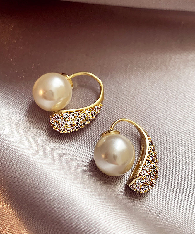 Style Gold Copper Alloy Zircon Pearl Hoop Earrings