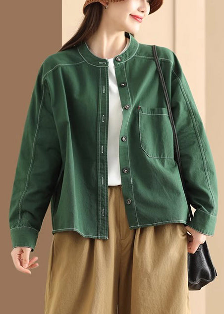 Style Grass Green Oversized Cotton Shirt Top Spring