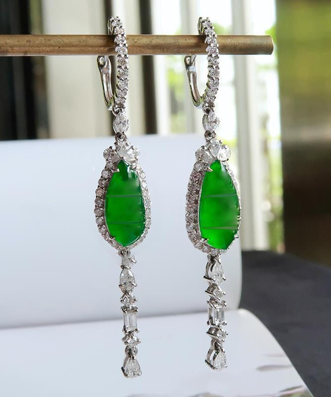 Style Green Sterling Silver Zircon Jade Drop Earrings