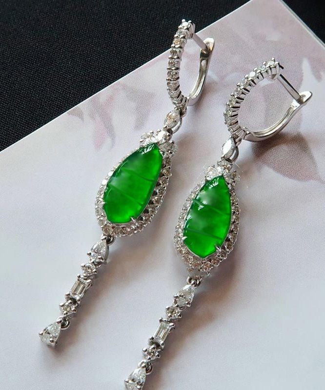 Style Green Sterling Silver Zircon Jade Drop Earrings