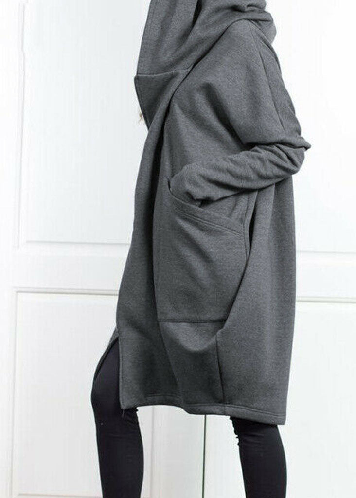 Style Grey Hooded Pockets False Two Pieces Cotton Coat Spring