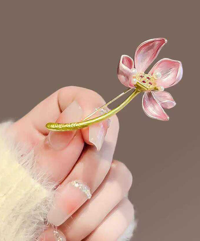 Style Pink Copper Alloy Lotus Hairpin