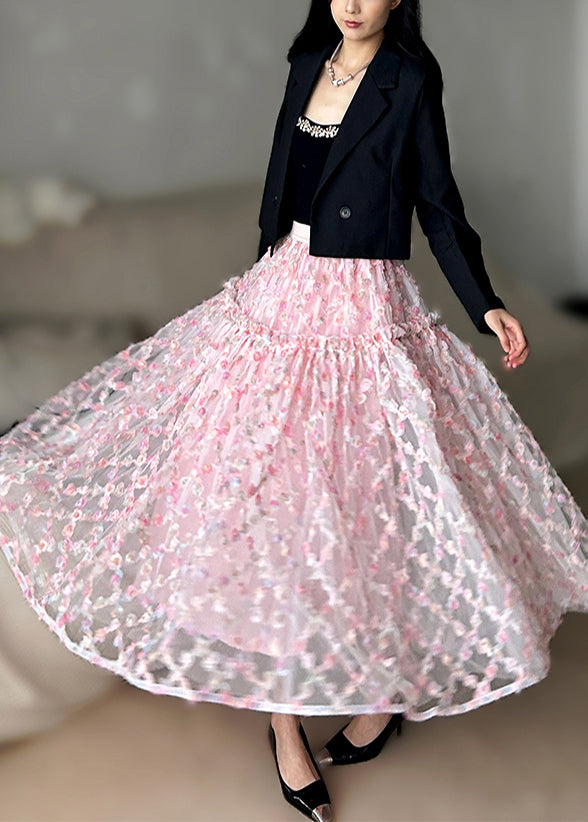 Style Pink Jacquard Exra Large Hem Tulle Skirts Summer