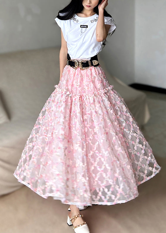 Style Pink Jacquard Exra Large Hem Tulle Skirts Summer