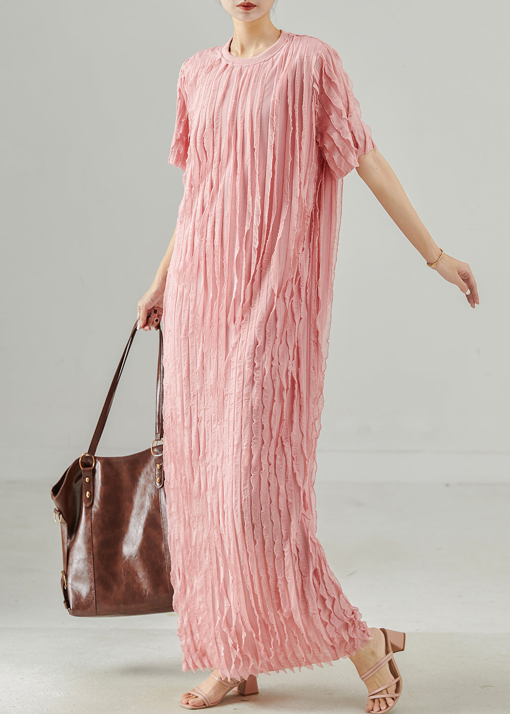 Style Pink Oversized Layered Chiffon Maxi Dresses Summer