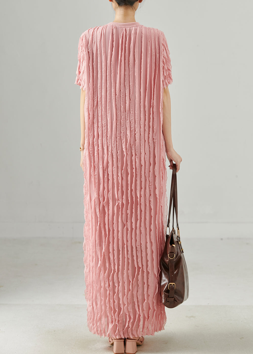 Style Pink Oversized Layered Chiffon Maxi Dresses Summer