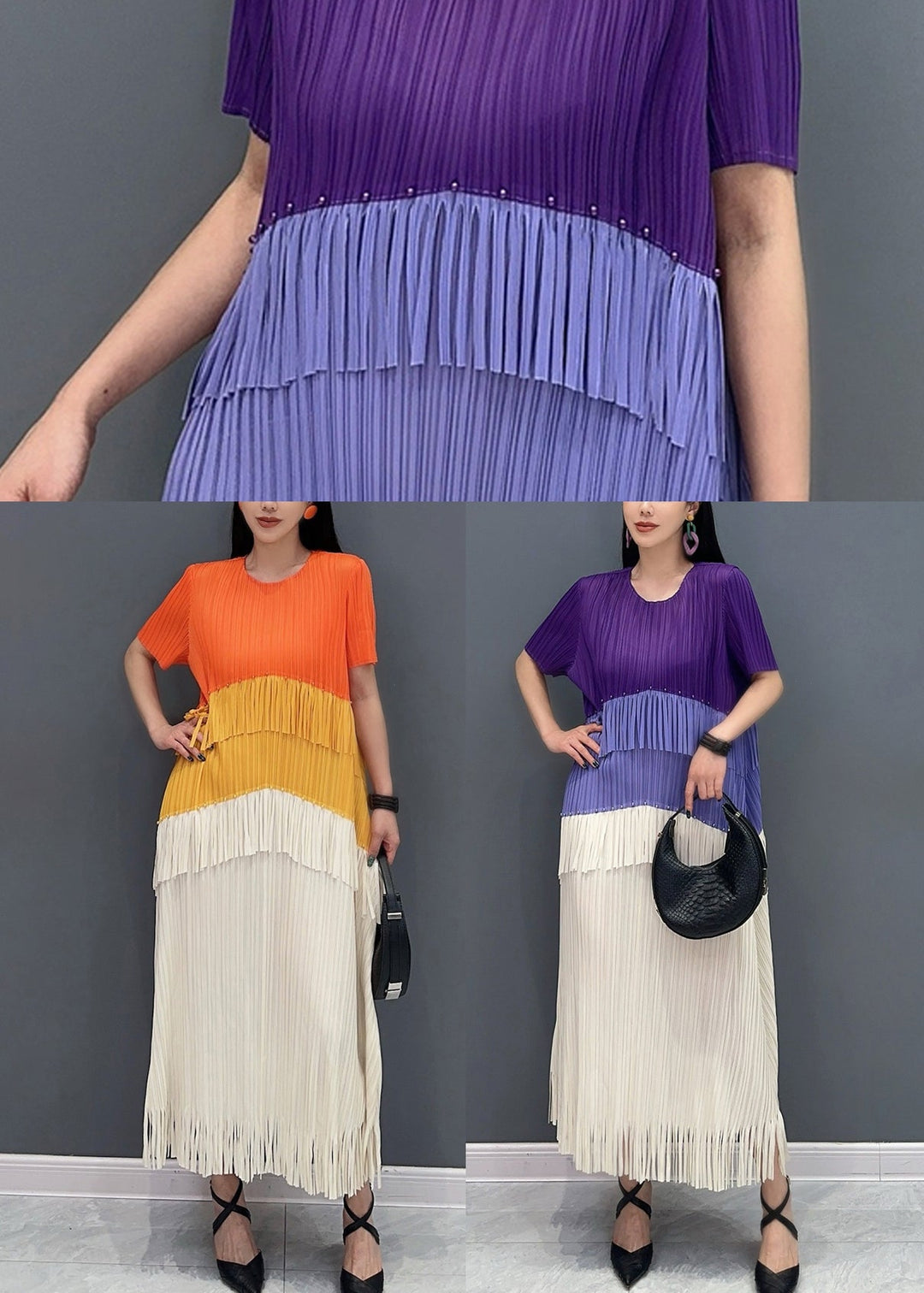 Style Purple Tasseled Patchwork Silk Long Dresses Summer