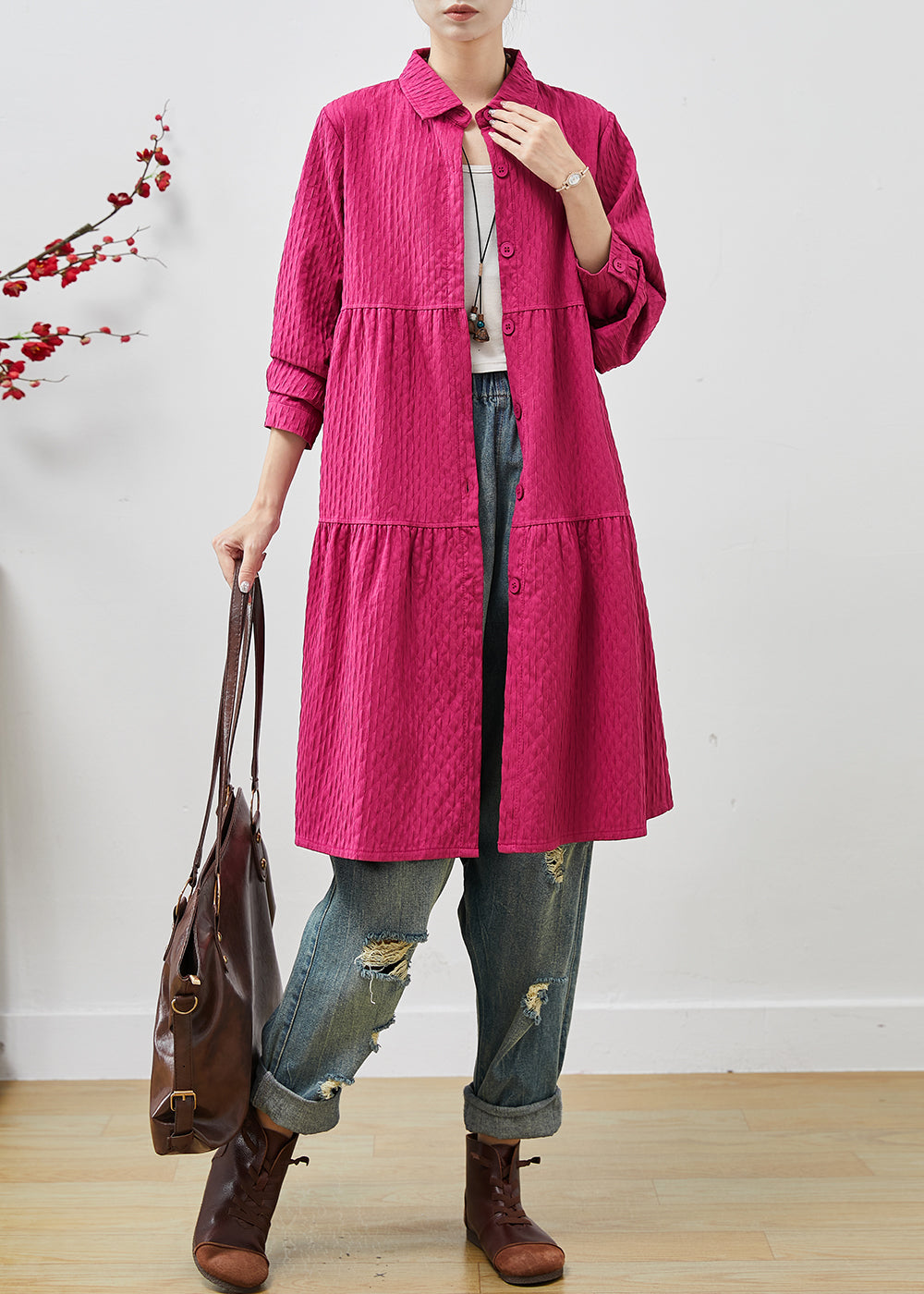 Style Rose Peter Pan Collar Patchwork Cotton Coat Spring