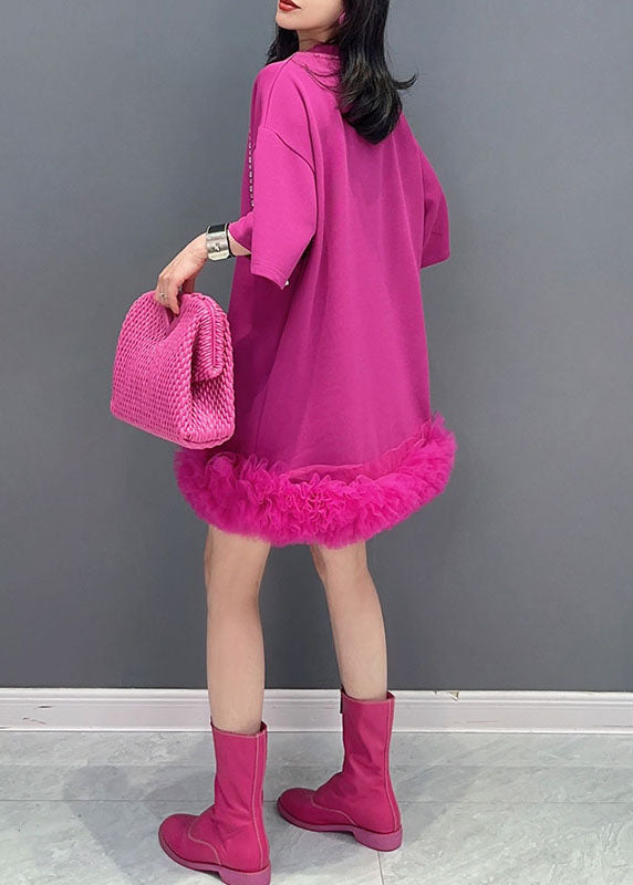 Style Rose Tulle Ruffled Zircon Patchwork Cotton Dress Summer