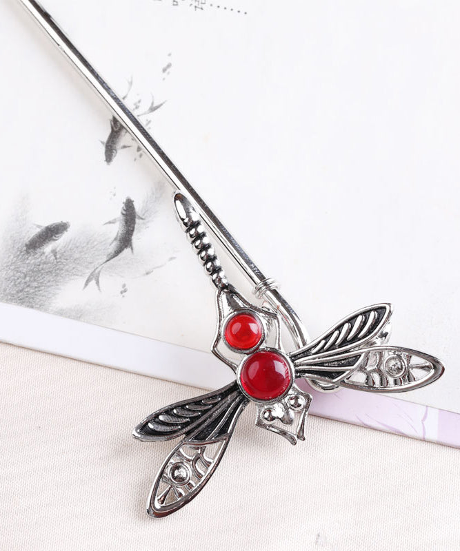 Style Silk Sterling Silver Agate Dragonfly Hairpin