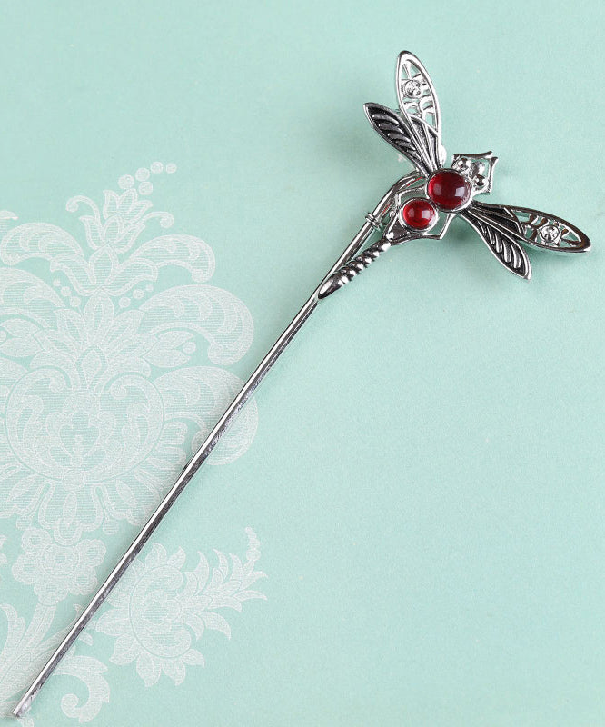 Style Silk Sterling Silver Agate Dragonfly Hairpin