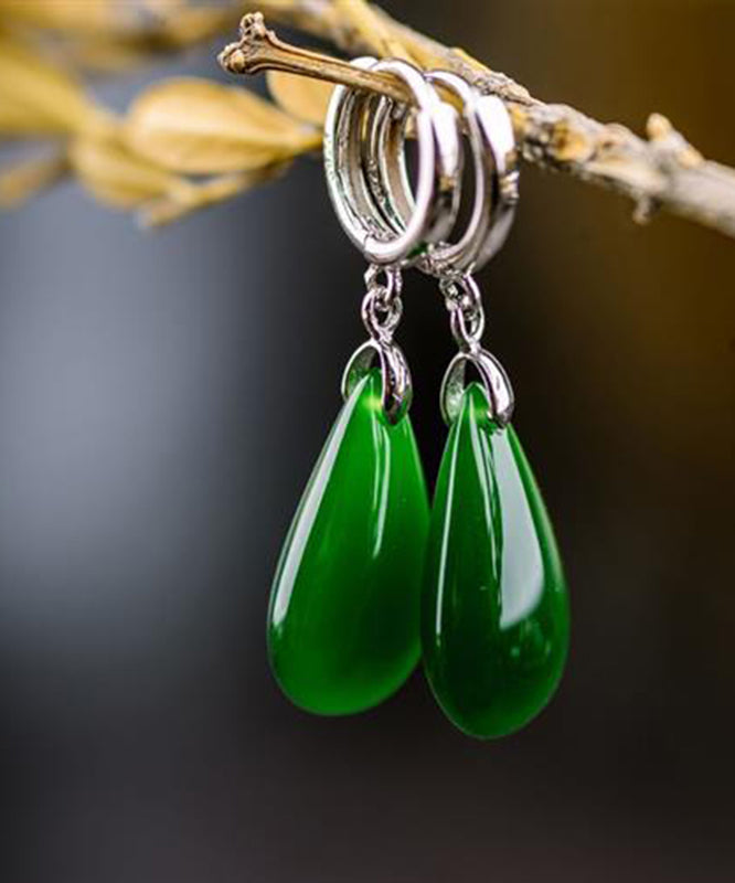 Style Silk Sterling Silver Overgild Jade Water Drop Drop Earrings