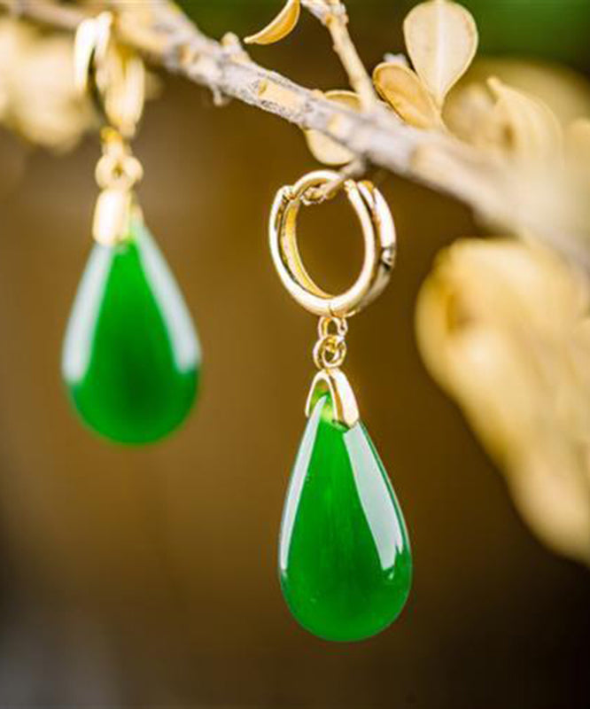 Style Silk Sterling Silver Overgild Jade Water Drop Drop Earrings