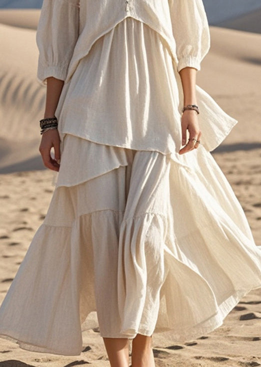 Style White Asymmetrical Cotton Maxi Dresses Bracelet Sleeve