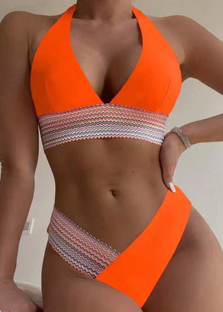 Style White Halter Lace Up Backless Swimwear Set