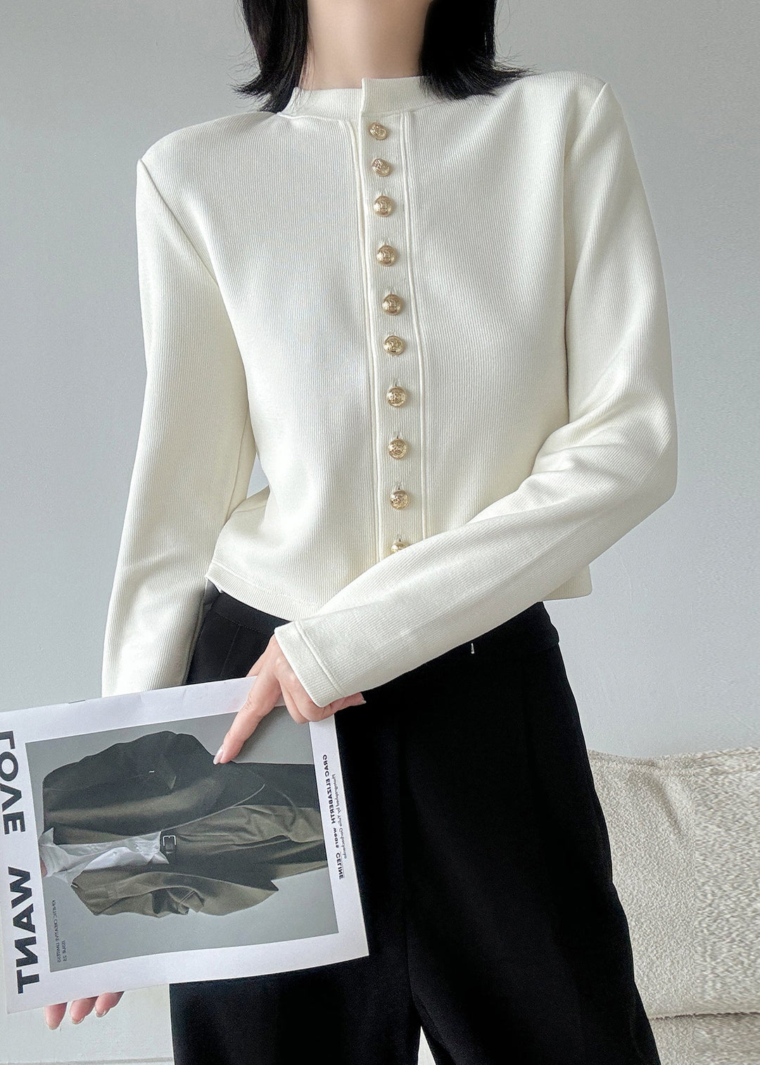 Style White O Neck Button Patchwork Knit Cardigans Spring