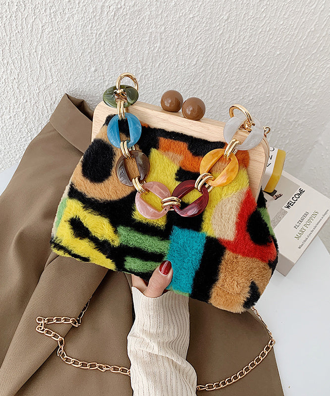 Stylish Acrylic Fuzzy Fur Fluffy Patchwork Messenger Bag