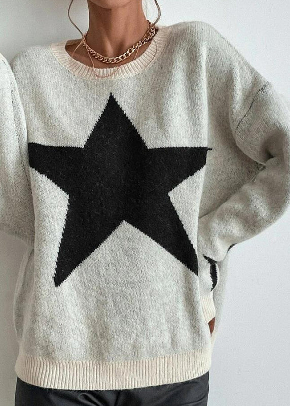 Stylish Apricot Stars Pattern Knit Sweaters Fall