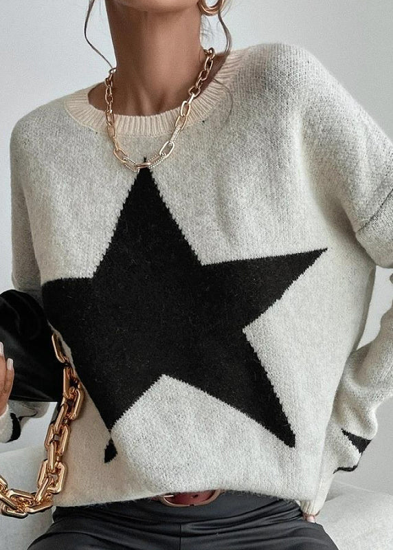 Stylish Apricot Stars Pattern Knit Sweaters Fall