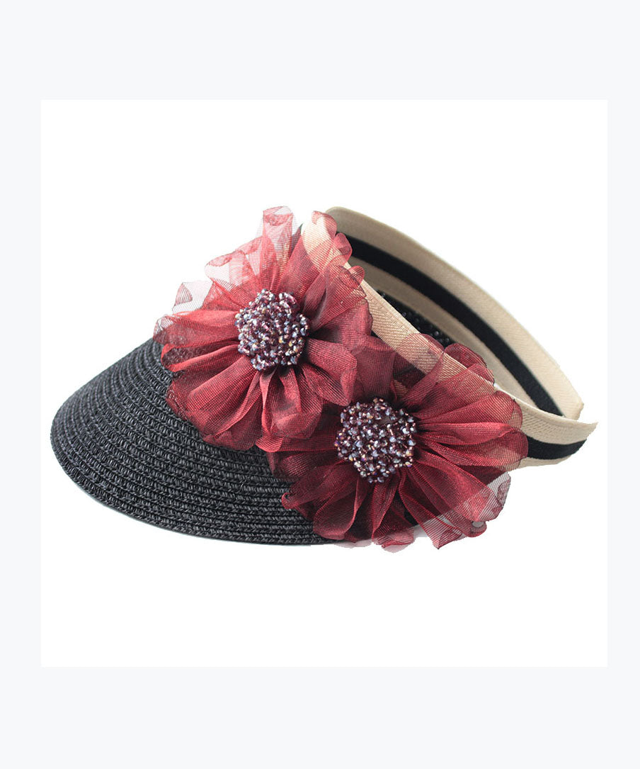 Stylish Beige Tulle Flower Sunshade Hat Summer